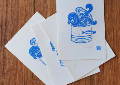 Auszug aus Auflage: 3 Sardinas Serie aus 3 Motiven im Linoldruck/Kunstdruck mit Fischen/Sardinen